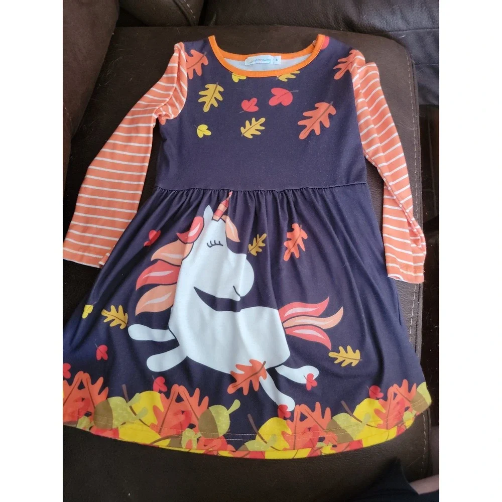 Wish me swing fall autumn Halloween leaves unicorn dress size 4